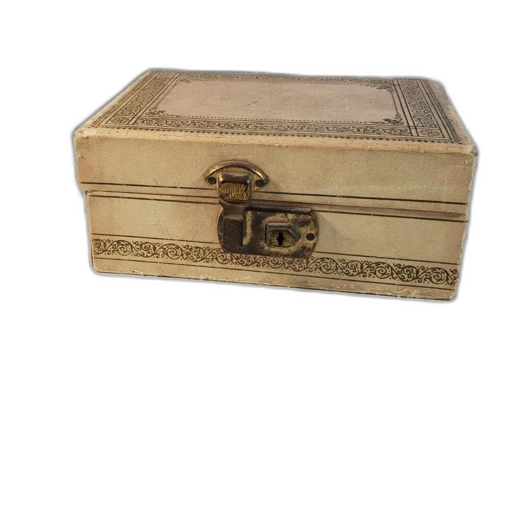 Mele Two-Level Jewelry Box Cream Color with Gold Accents ~Vintage~